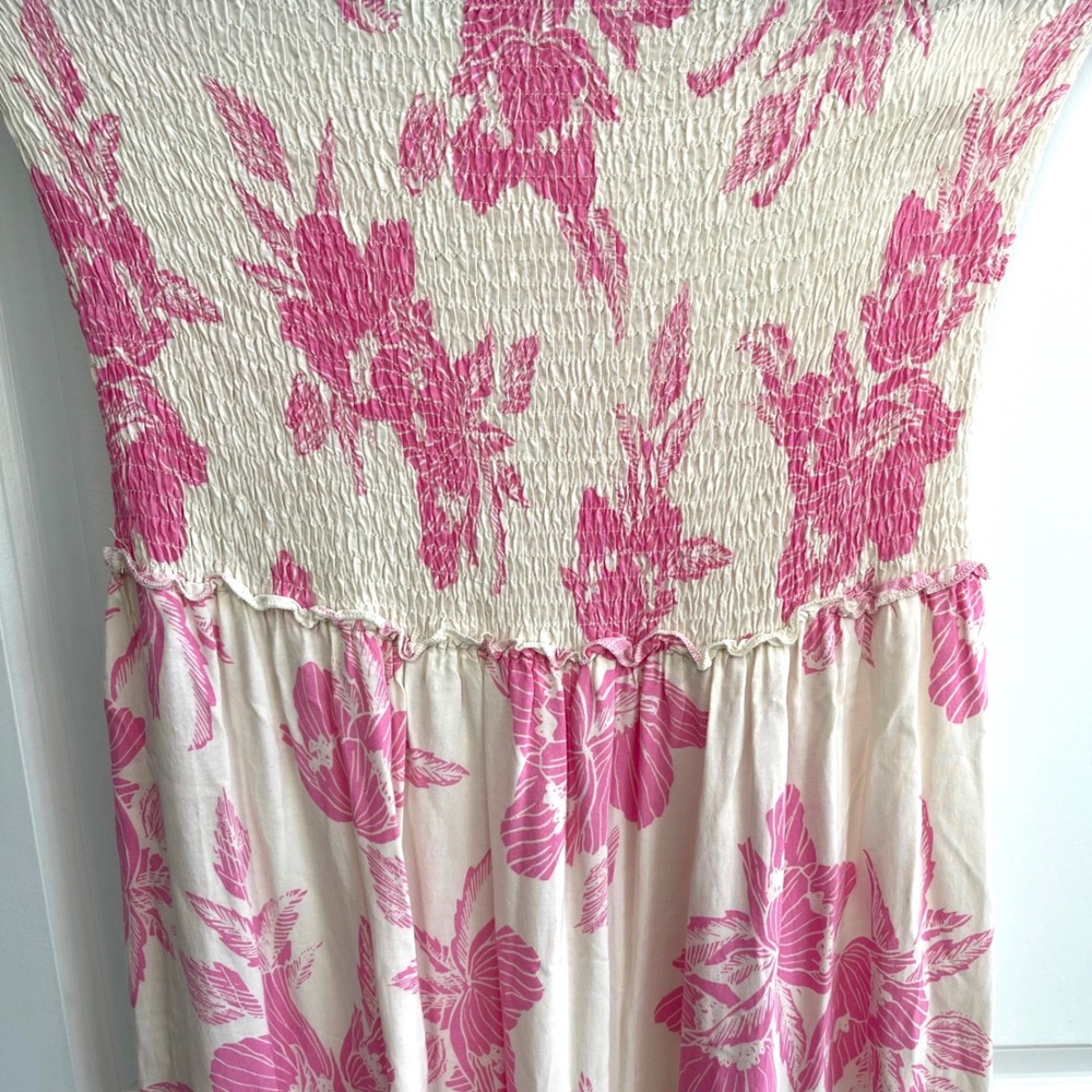 Abel the Label Floral Maxi Dress Womens L Pink Smocked Tiered Halter Boho Summer - Picture 5 of 10